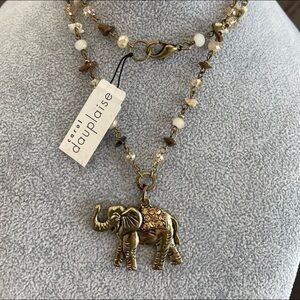 Signed Vintage Carol Dauplaise Elephant Crystal Semi Precious Stones Necklace